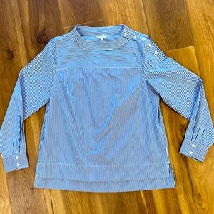 Crown & Ivy Blue White striped Long Sleeved Blouse / Tunic - Large